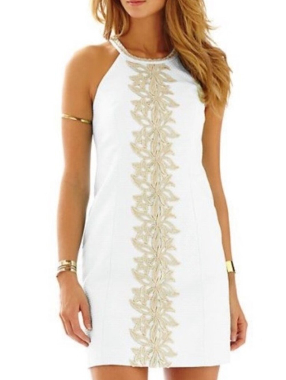 Lilly Pulitzer Jacqueline Resort White metallic Gold Lace Shift Dress $198 Sz. 2